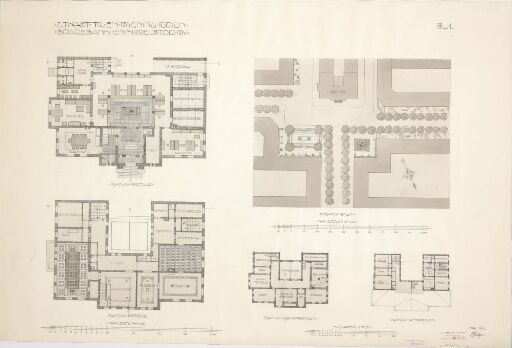 Utkast til en bygning for en sparebank i en middelstor by, plantegninger
