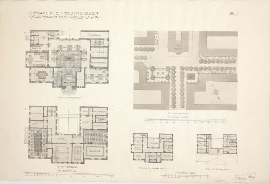 Utkast til en bygning for en sparebank i en middelstor by, plantegninger
