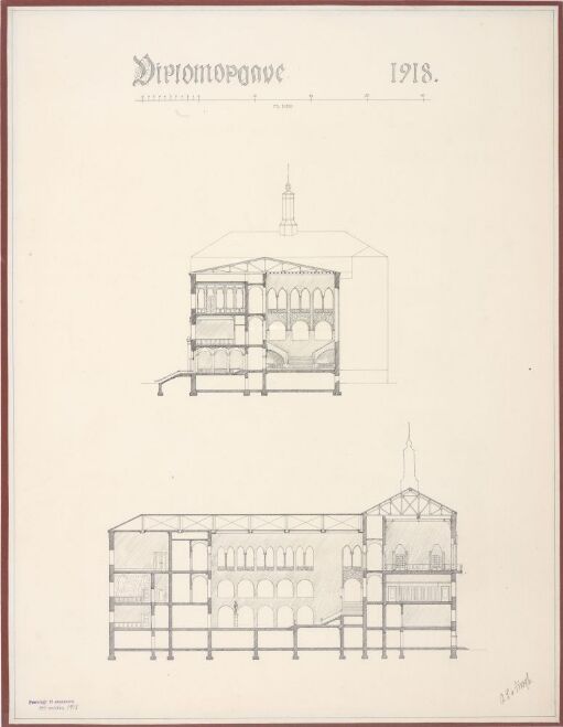 Utkast til rådhus for en middels stor kystby, snitt