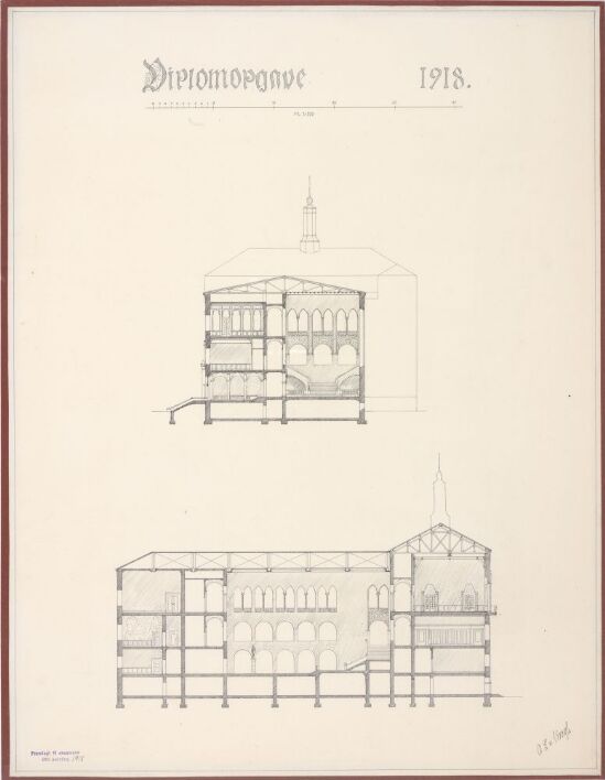 Utkast til rådhus for en middels stor kystby, snitt