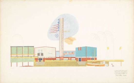 Utkast til utstillingsanlegg tilknyttet Munkholmen, oppriss