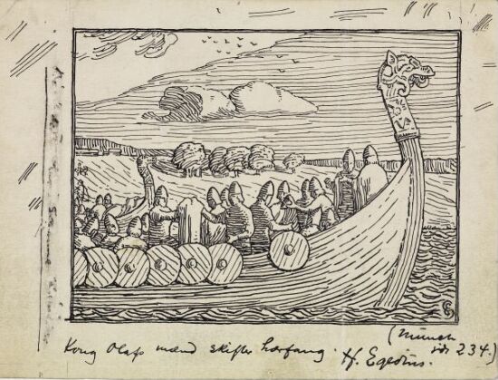 Illustrasjon til "Olav den Helliges Saga" i Snorre Sturlason, Kongesagaer, Kristiania 1899