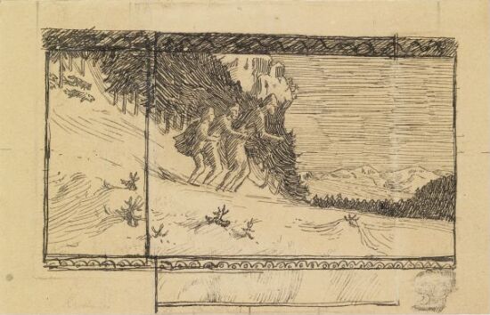 Tre menn på ett par ski