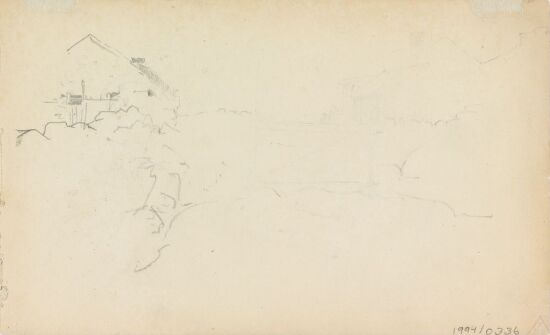 Landskap med bygning