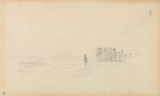 Strandparti med figurgruppe