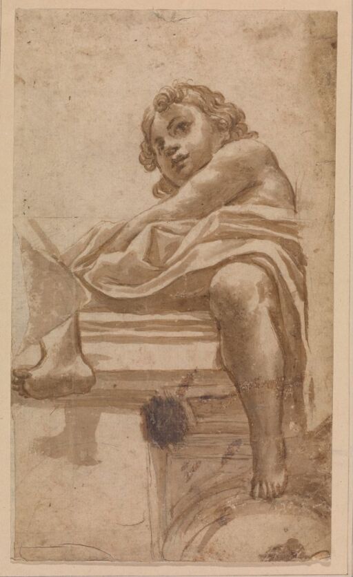 Putto seated on an architrave