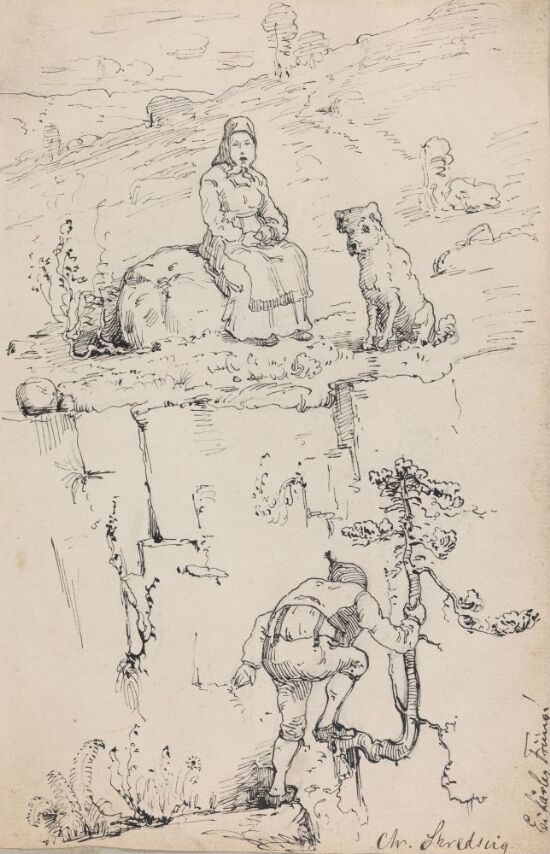 Jente, hund og klatrende gutt