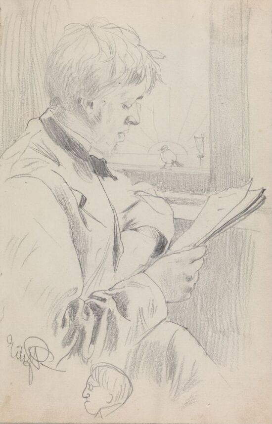 Lesende ung mann; Karikatur