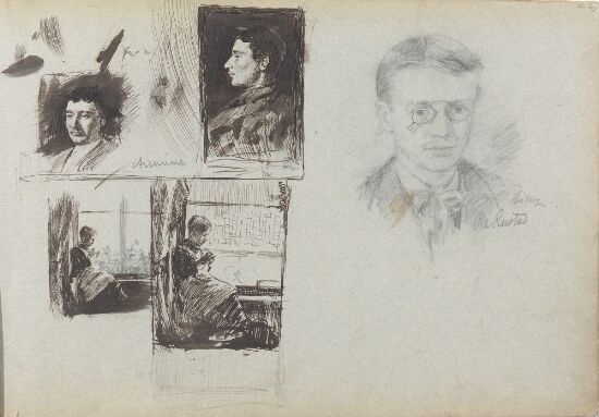 Portrettstudier; Gunnar Heiberg; Sittende ung kvinne i vinduskarm