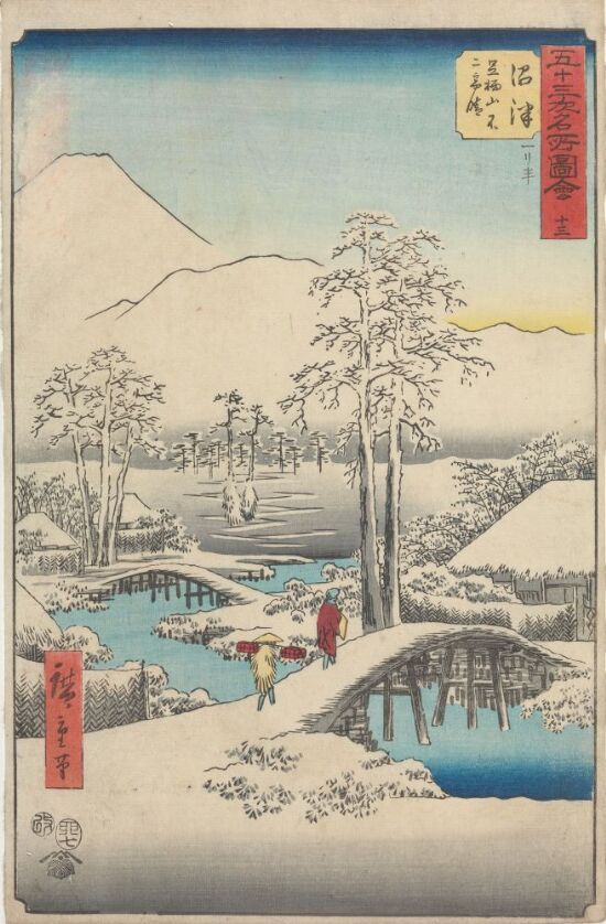 Numazu: morgen med nysnø på Ashigara- og Fuji-fjellet
