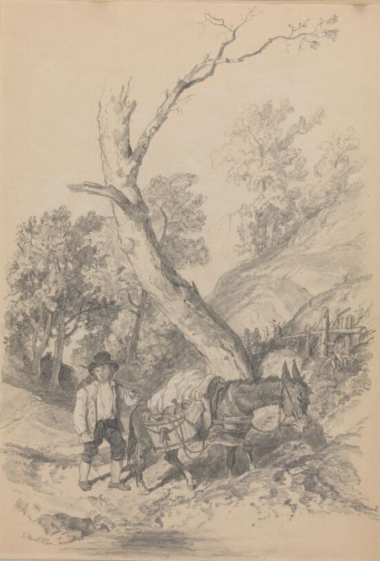 Gutt og esel med oppakning