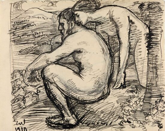 Naken kvinne og mann i landskap