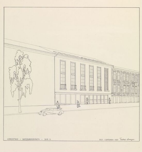 Utkast til et konserthus, eksteriørperspektiv