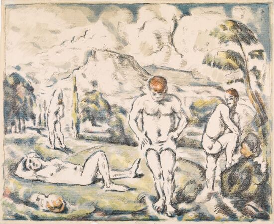 Fire badende i et landskap