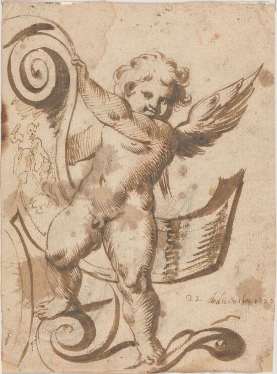 Putto supporting a scroll