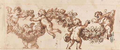 Putti playing with a garland