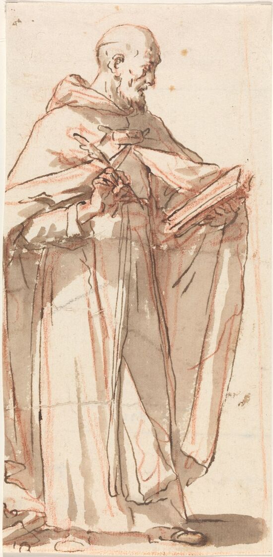 Munk med bok og fjærpenn