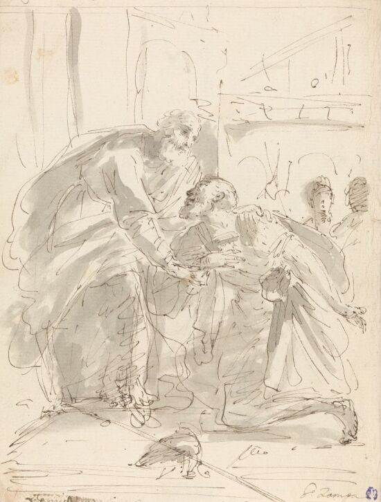 To eldre menn, den ene knelende