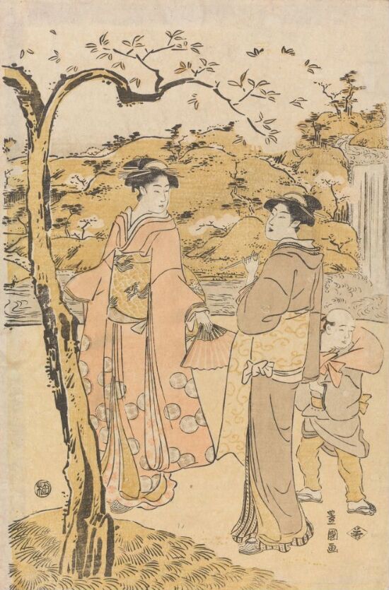 To skjønnheter som betrakter kirsebærblomstene