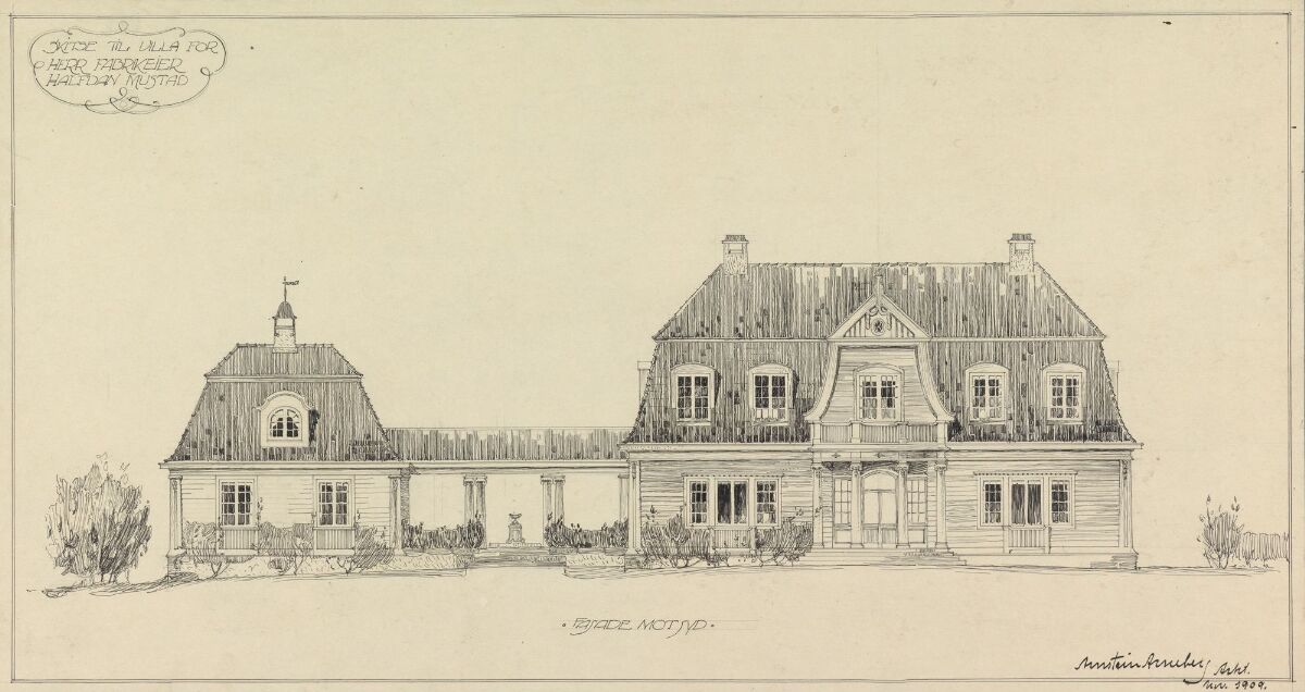 Arnstein Arneberg, Villa Hareløkken, fasade mot syd Nasjonalmuseet