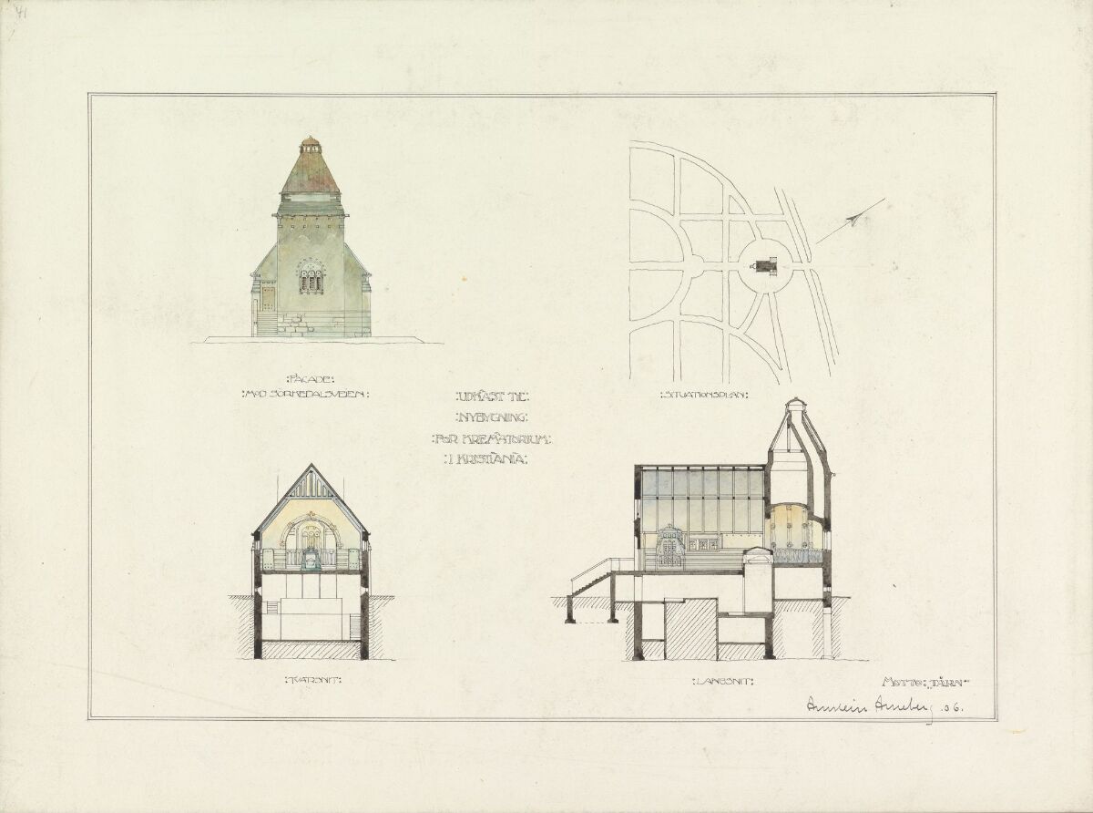 Arnstein Arneberg, Krematorium på Vestre gravlund Nasjonalmuseet