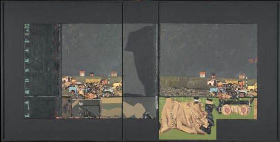 Landskapsmotiv I og II med figurasjoner mot høy himmel