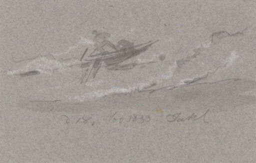 Båt med figur i opprørt sjø