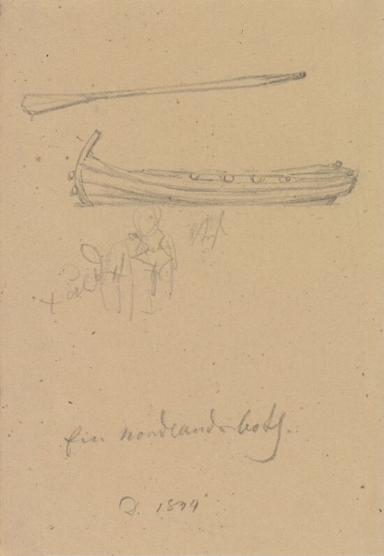 Nordlandsbåt og åre; riss av figur