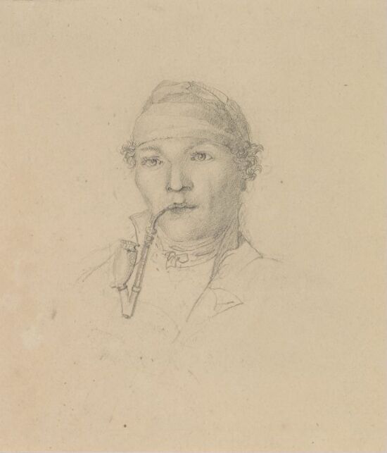 Hode av ung bonde med pipe i munnen