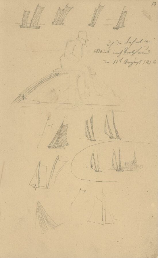 På reise fra Wiek til Stralsund; studier av seilbåter