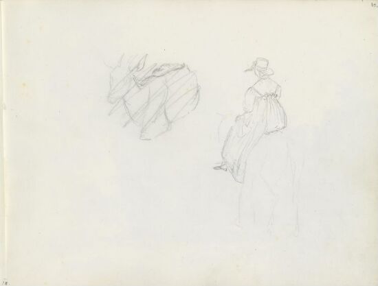 Liggende kløvesel; kvinne på esel