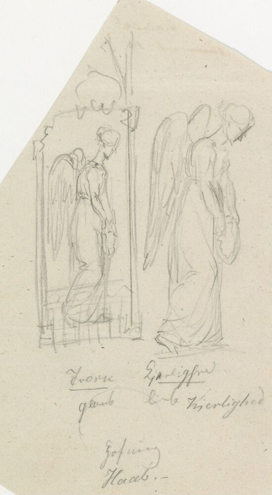 To studier av englefigur med skjold