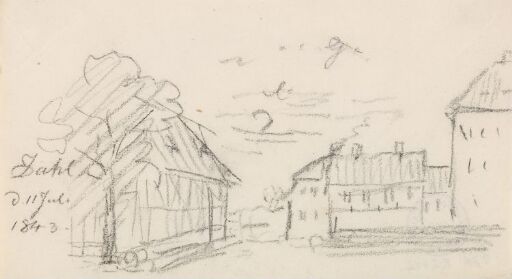 Arkitekturmotiv med tre i forgrunnen
