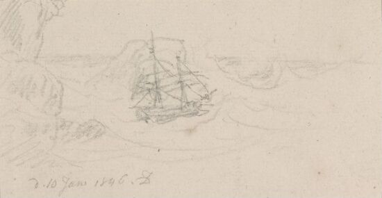 Seilskute i opprørt sjø