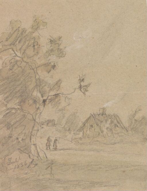 Landskap med bøk og hytte