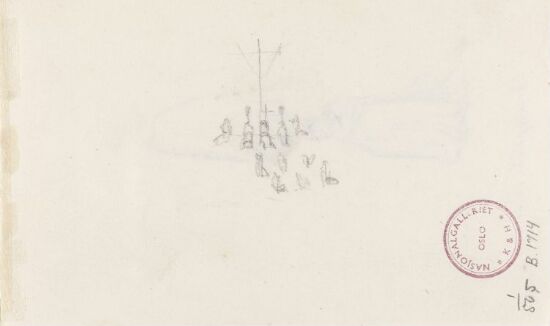 Figurer som kneler ved foten av et kors