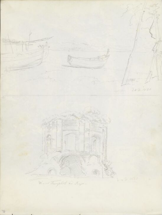 Båter på stranden ved Baia; "Venus-templet", Baia