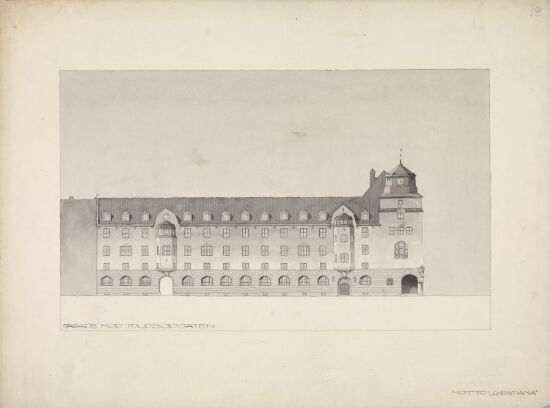 "Christiania" Nytt posthus i Kristiania, fasade mot Toldbodgaten