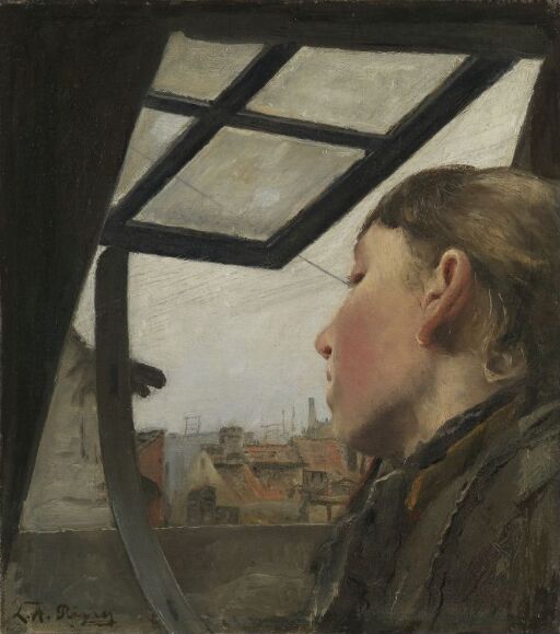 Young Girl looking out of a Window