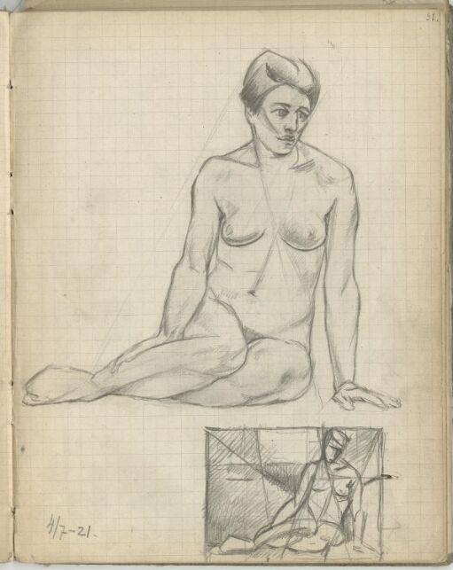 Seated female Nude; Composition