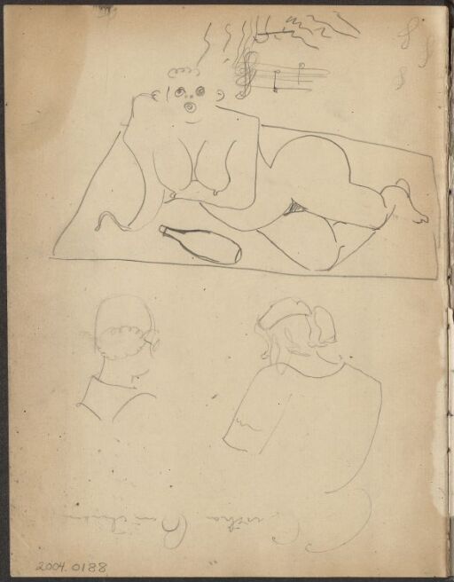 Reclining Woman with Wine Bottle; Two Figures