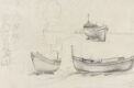 Båter på land; figurstudier