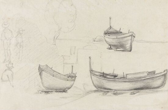Båter på land; figurstudier