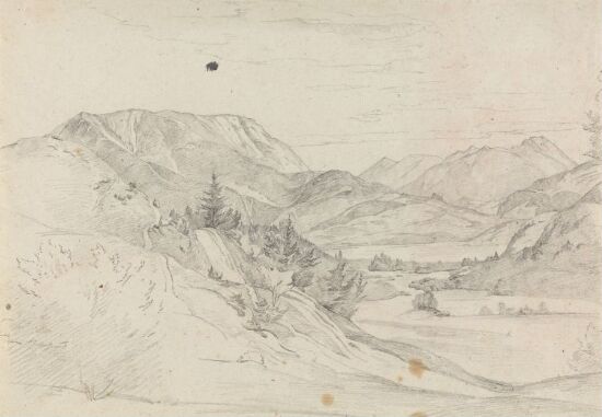 Landskap med fjell og vann