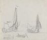 Studier av skip, båter og hest med vogn