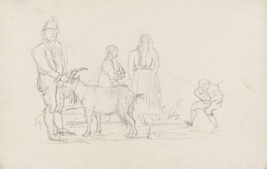 Mann med geit, to kvinner og en gutt