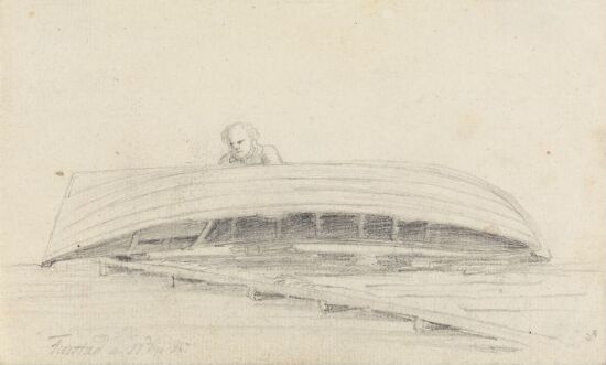 Mannsfigur bak hvelvet båt, Farsta