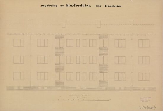 Utkast til regulering av Klosterdalen, fasadeoppriss av boligblokk