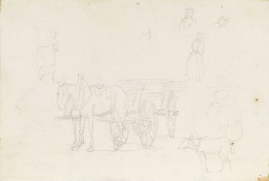 Hest og kjerre; figurstudier