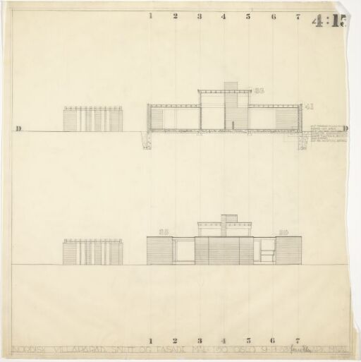 Villa Norrköping. Snitt og fasade.